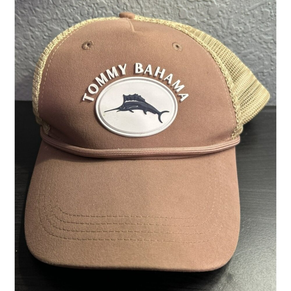 Tommy Bahama Hat Logo Trucker Tip Your Cap Mesh Tan Brown Fishing Snapback